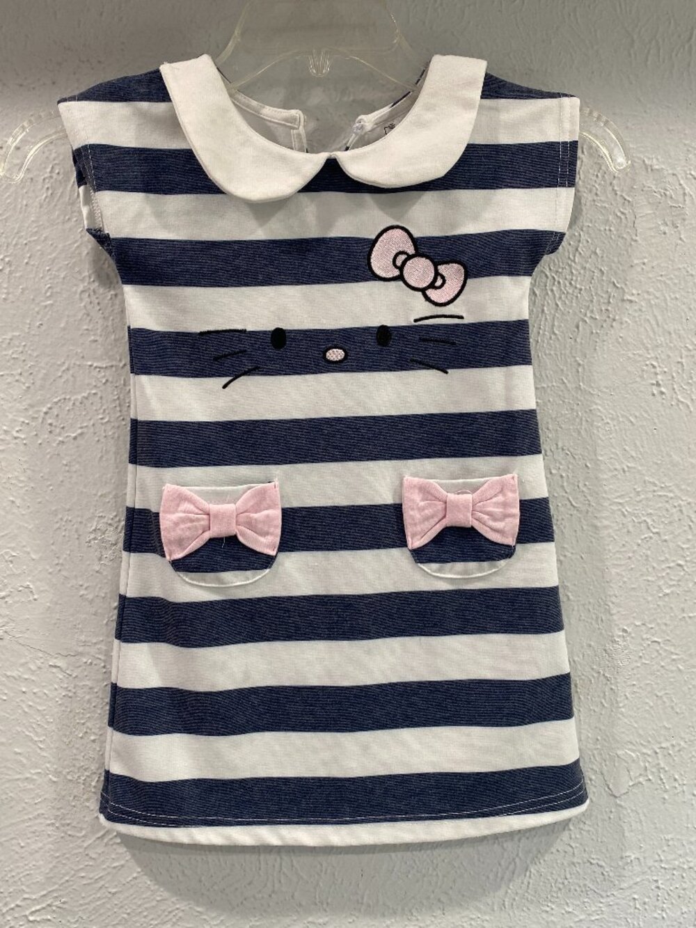 Sanrio Hello Kitty girl's size 3T, striped dress with embroidered and bow accent